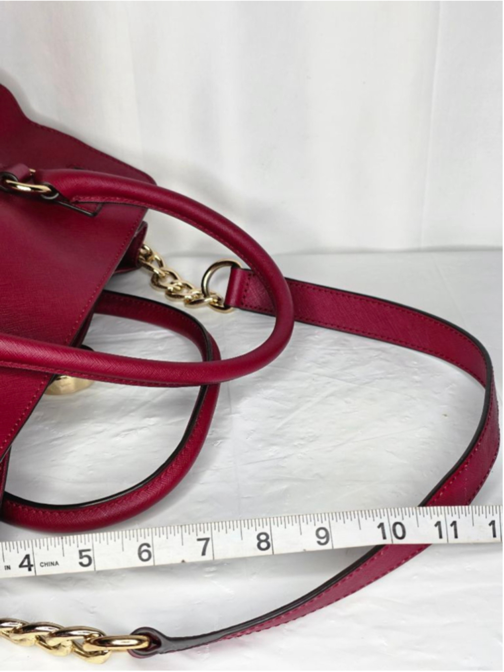 Michael Kors Red Saffiano Leather Satchel Crossbody Bag Gold Lock Charm - Picture 9 of 13